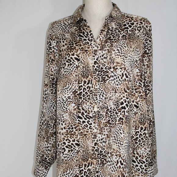 Chico's Women's Long Sleeve Button Up Tunic Top Animal Print Size 2 (L) - Picture 1 of 10